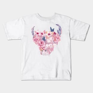 Watercolour Floral Highland Cow - Pinks and Purples Kids T-Shirt